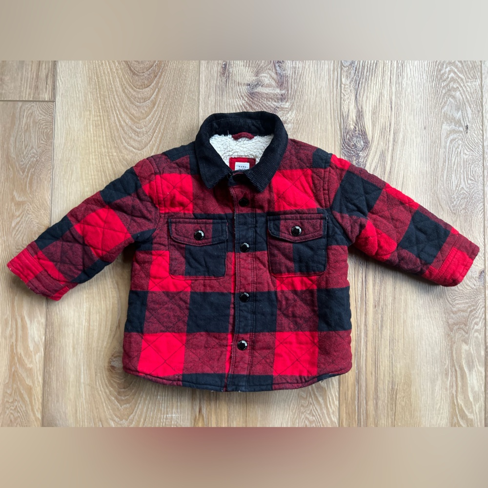 Gap Baby Quilted Buffalo Check Plaid Sherpa Lined Shirt Jacket Unisex 18-24M